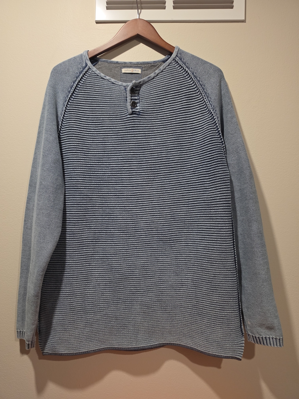 Carbon 2 Cobalt Waterman Ribbed Knit Henley Sweater Coastal Beach Casual L